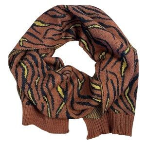 United Colors of Benetton Scarf Brown Tiger Print Knit Mohair Blend 74" x 12"